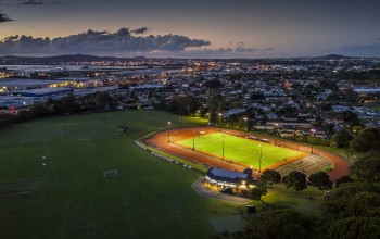 Hockey Turf at night with floodlights on